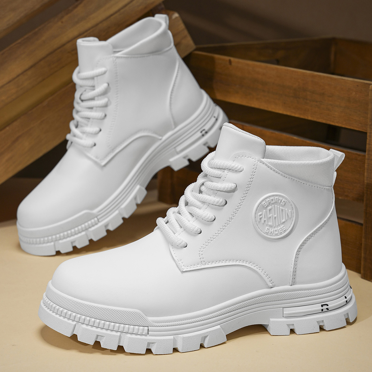 Men Shoes Trends - Męskie modne całoroczne białe buty motocyklowe