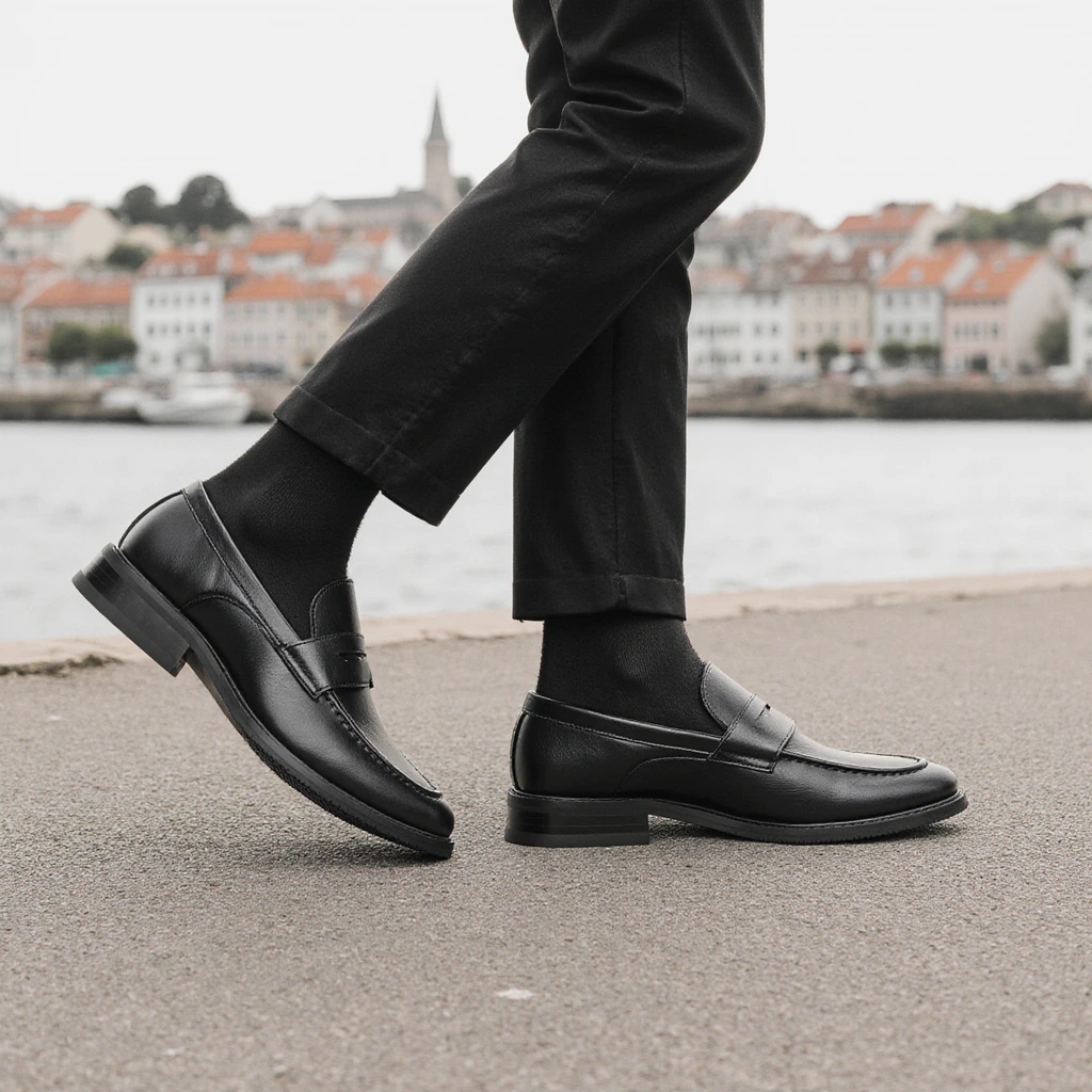Men Shoes For Office Work - Męskie czarne mokasyny penny, klasyczne buty