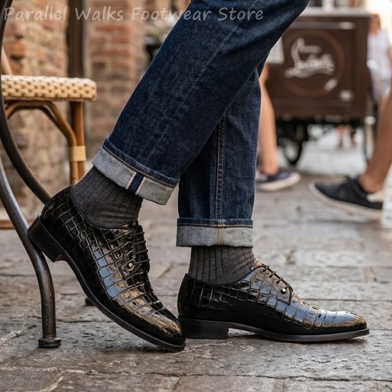 Men Shoes Formal - Męskie buty oxford ze skóry lakierowanej,