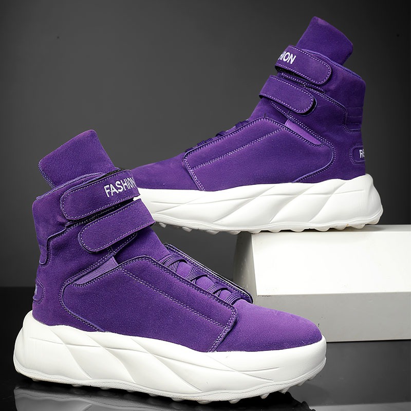 Men Shoes Velcro - Fioletowe sneakersy męskie z wysoką cholewką