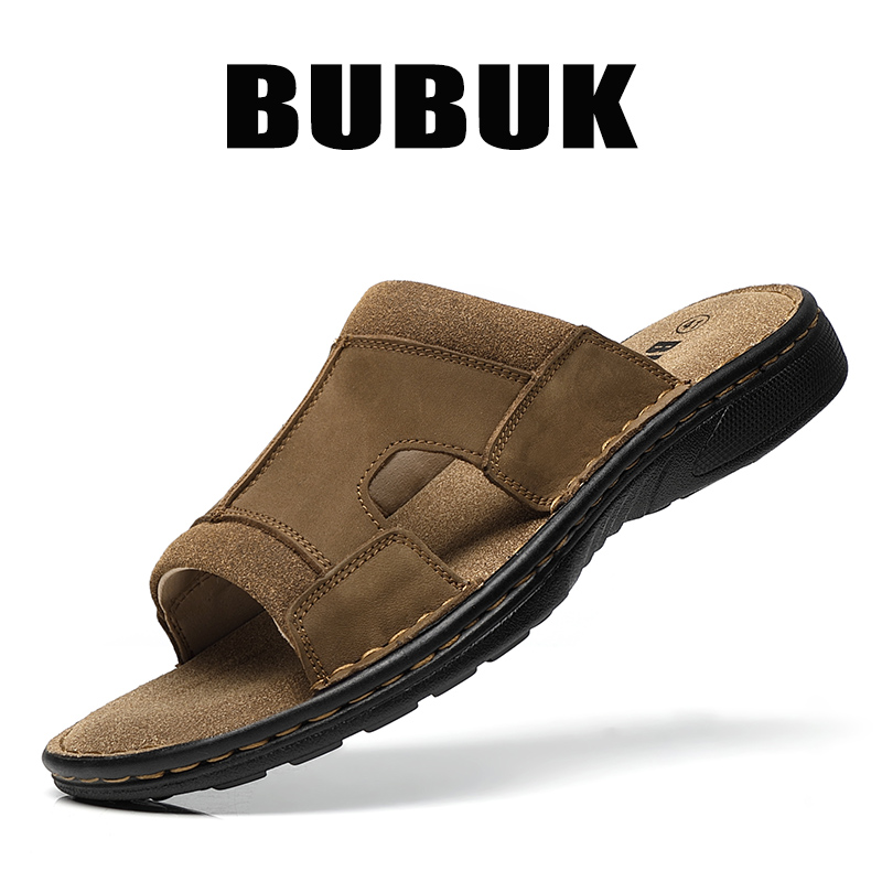 Men Shoes Velcro - Męskie skórzane klapki Bubuk do noszenia