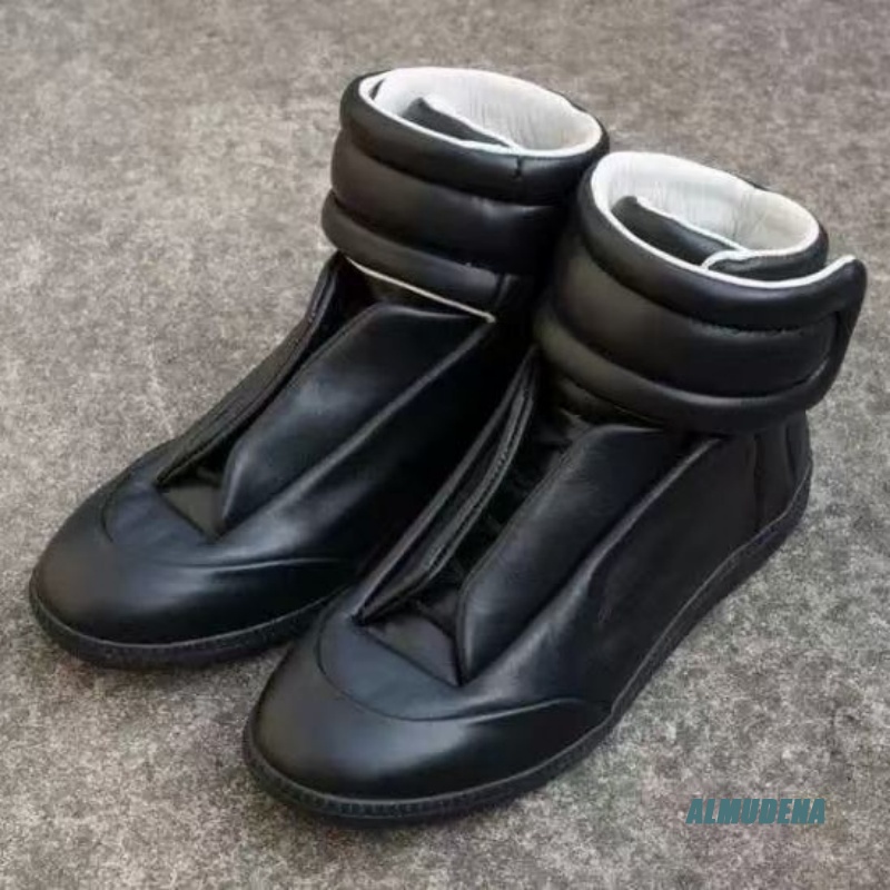Men Shoes Velcro - Czarne, jednokolorowe męskie sneakersy za kostkę,