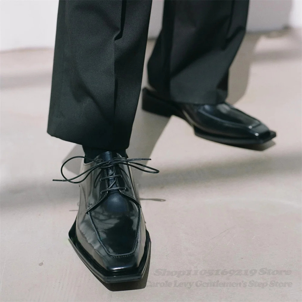 Men Shoes Formal - Czarne lakierowane męskie buty Derby w