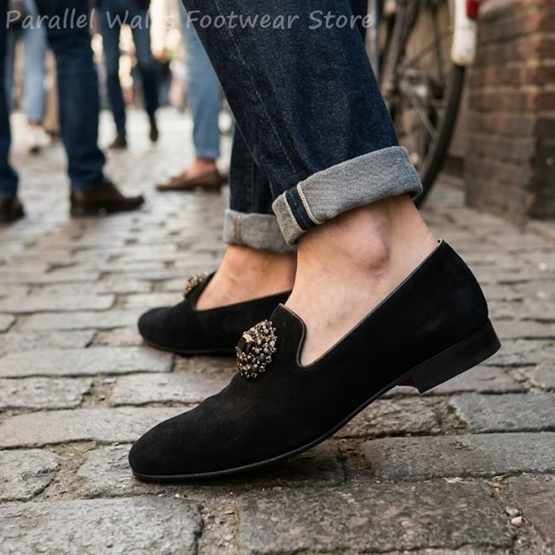 Męskie zamszowe mokasyny z ozd – Men Shoes Formal recenzja i cena