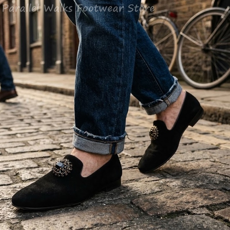 Męskie zamszowe mokasyny z ozd – Men Shoes Formal recenzja i cena